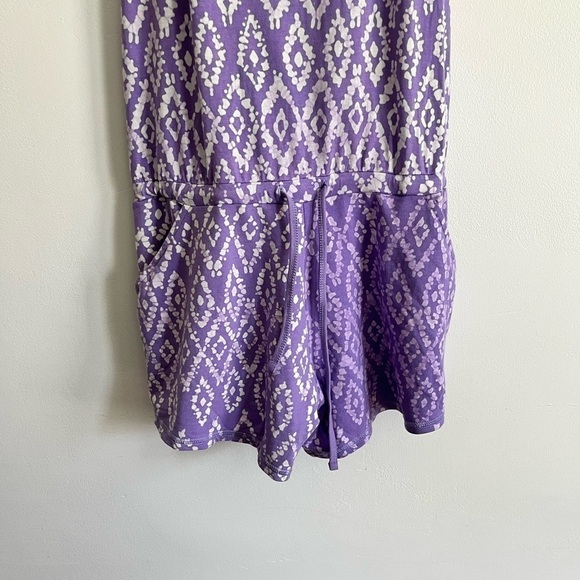 Tasc Organic Cotton Bamboo Festival Drawstring Open Halter Back Purple Romper - Picture 5 of 13